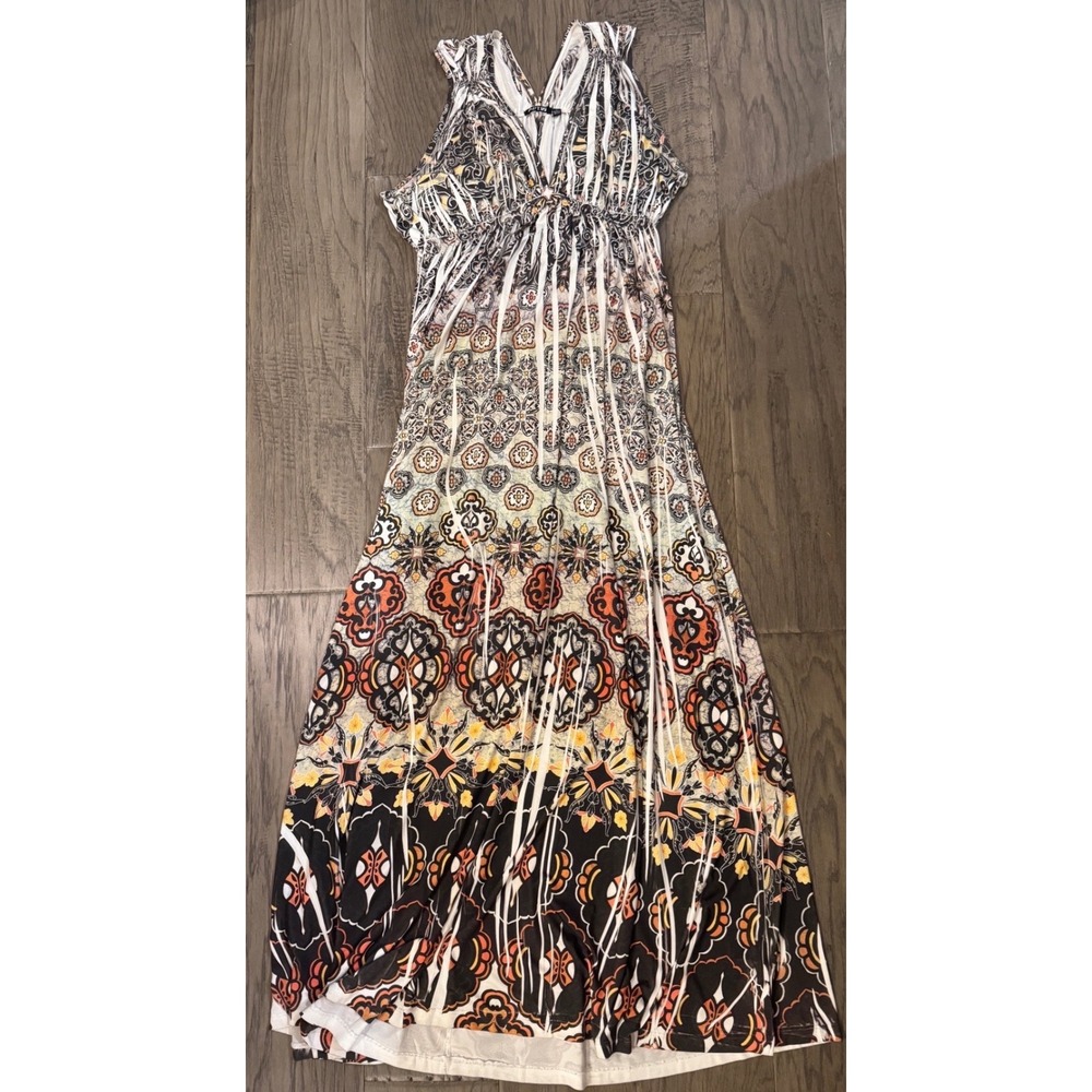 Y2K Apt 9 Womens Medallion Print‎ V-Neck Maxi Dress Large Boho Hippie Festival